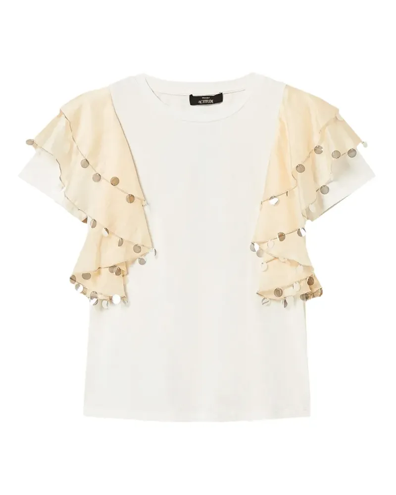 Twin-Set Verziertes T-Shirt mit Rüschen - Weiß Weiß