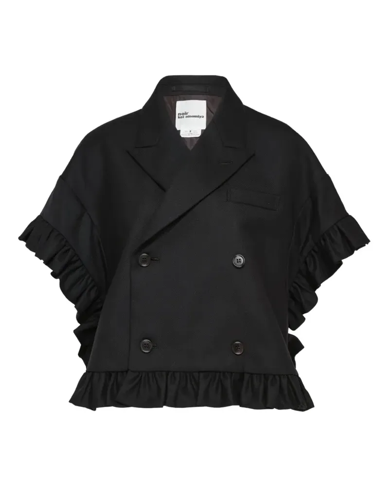 Noir Kei Ninomiya ruffled-trim double-breasted jacket - Schwarz Schwarz
