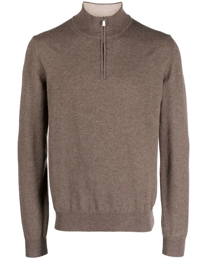 Corneliani Gerippter Pullover mit Reißverschluss Braun