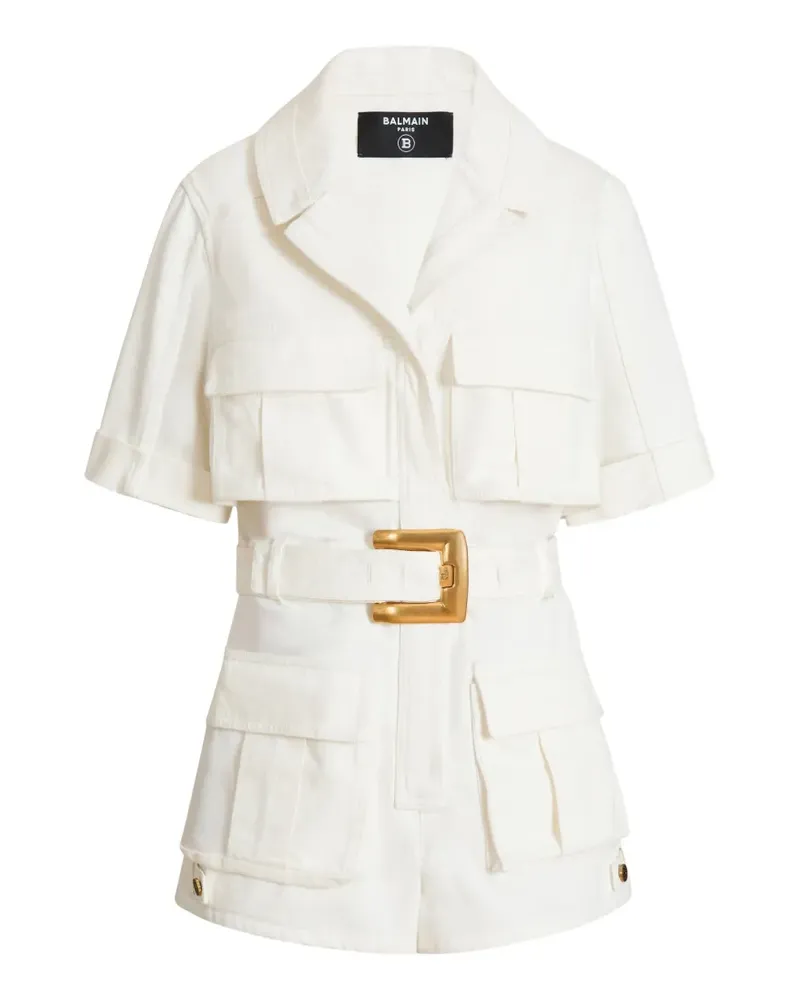 Balmain belted denim playsuit - Weiß Weiß