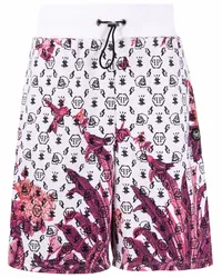 Philipp Plein Badeshorts mit Blumen-Print Weiß