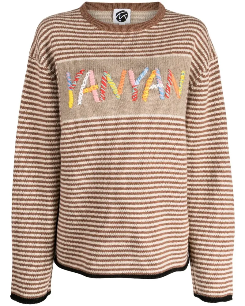 YANYAN KNITS Pullover mit Streifen und Logo - Braun Braun
