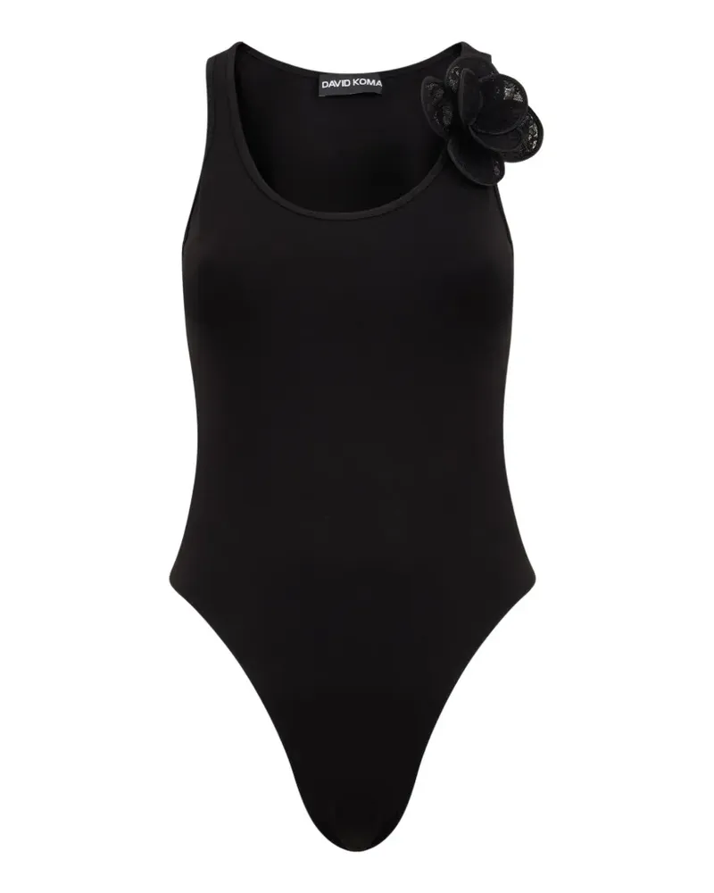 David Koma Body mit 3D-Spitzenblume - Schwarz Schwarz