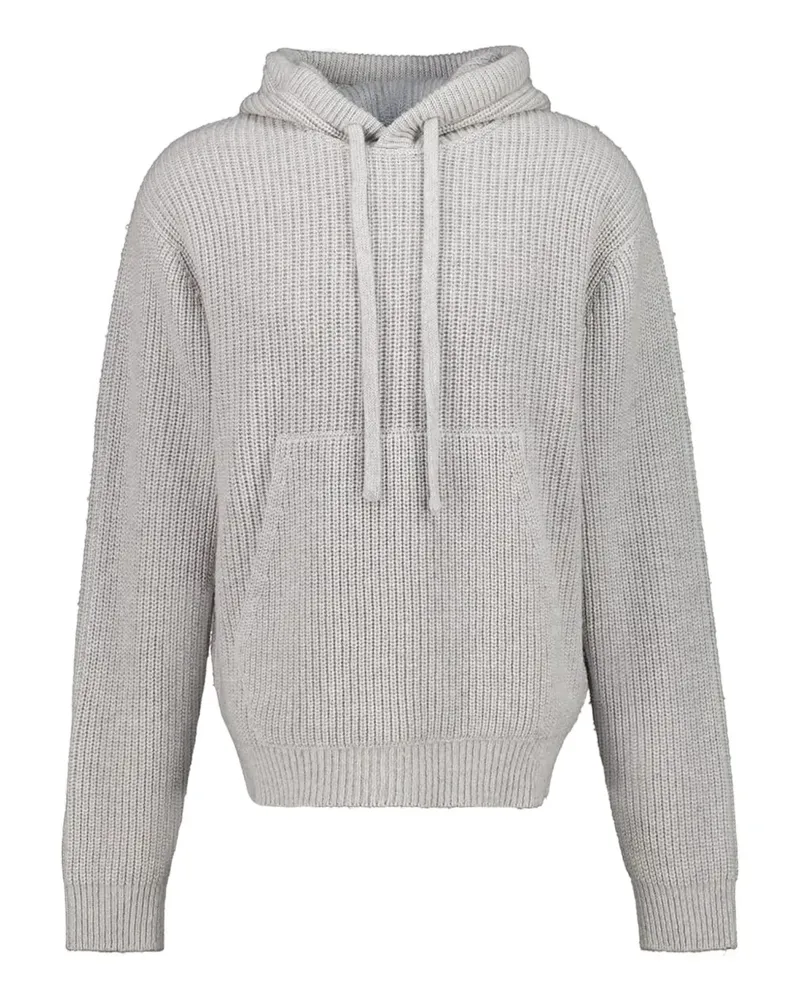 Palm Angels curved-logo ribbed-knit hoodie - Grau Grau