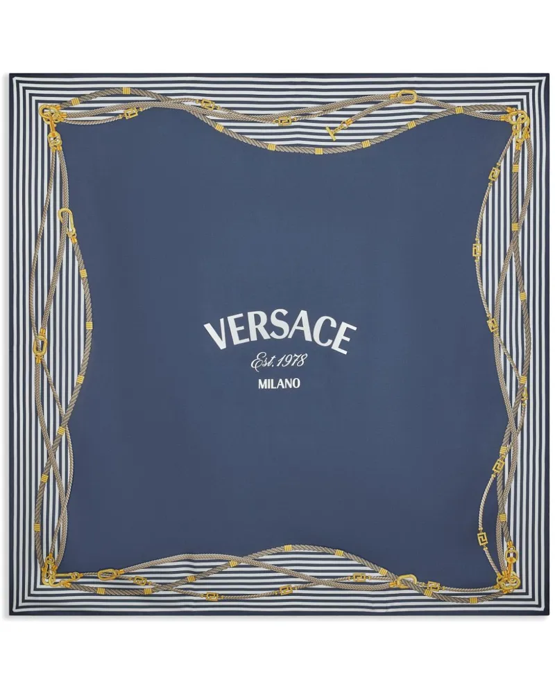 Versace Seidenschal mit Logo-Print Blau