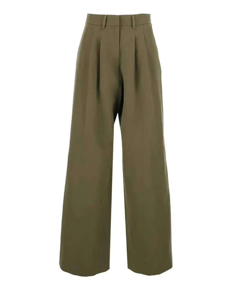 PT TORINO pleated wide-leg linen trousers - Grün Grün
