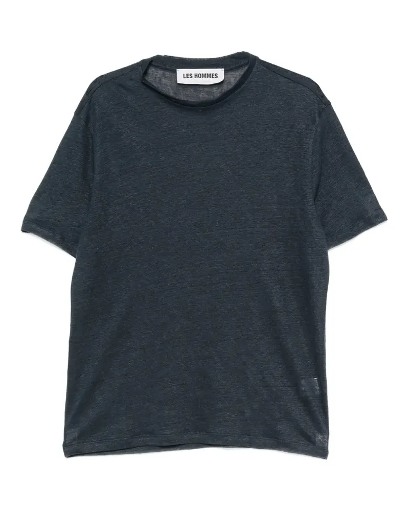 Les Hommes logo-plaque linen T-shirt - Blau Blau