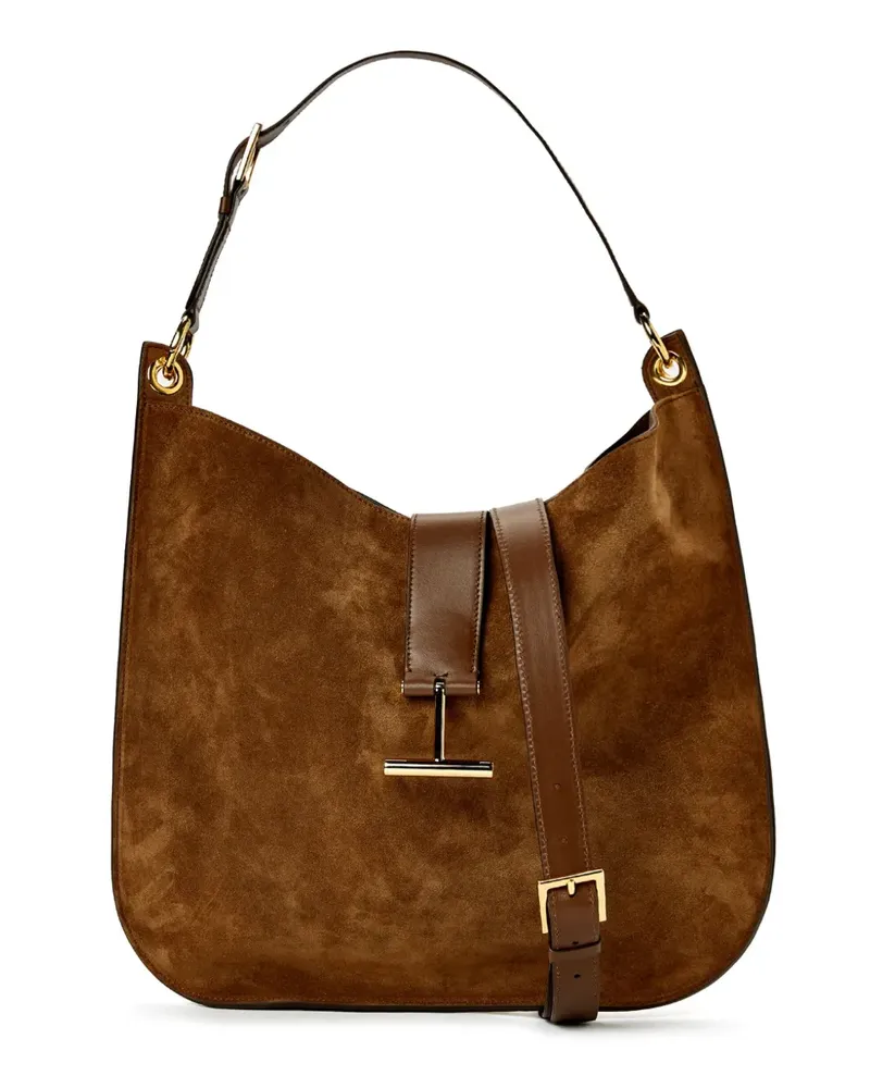 Tom Ford Kleine Tara Wildleder-Schultertasche - Braun Braun