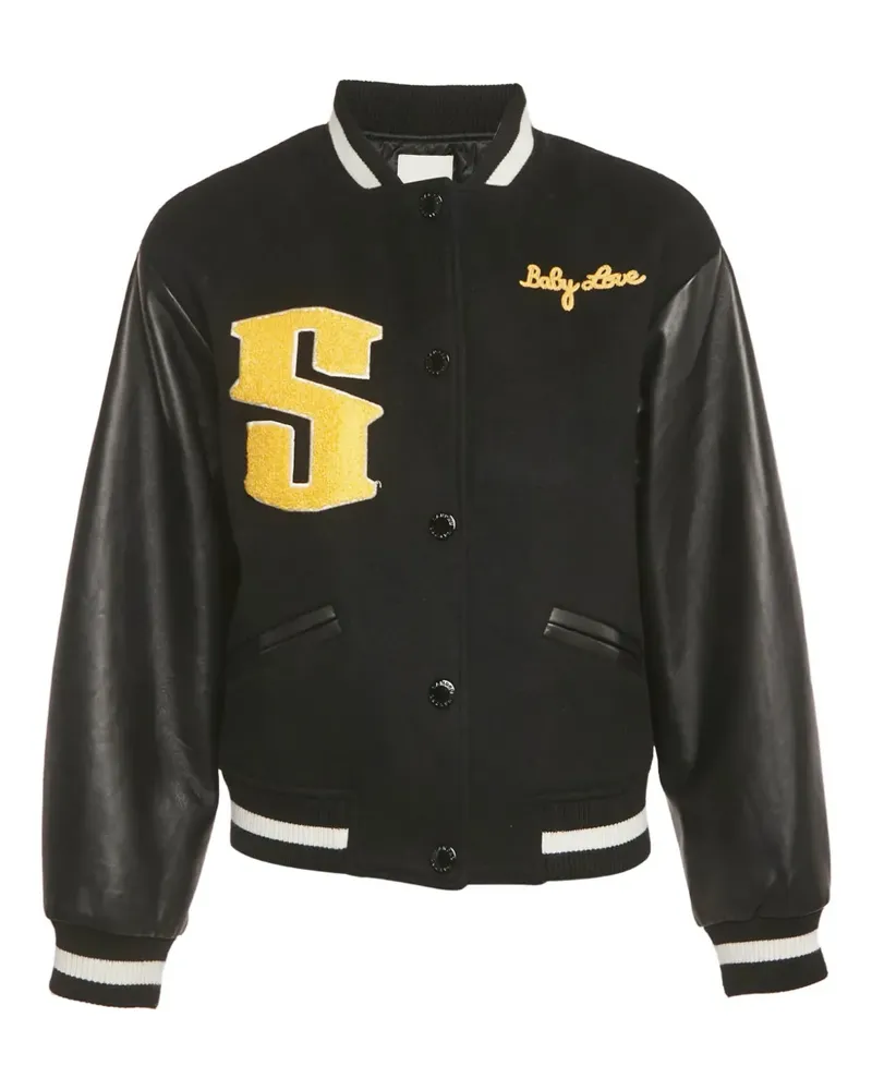 Sandro leather-sleeved bomber jacket - Schwarz Schwarz