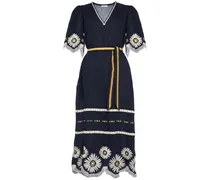 Hortense Leinenkleid mit blumiger Stickerei - Blau