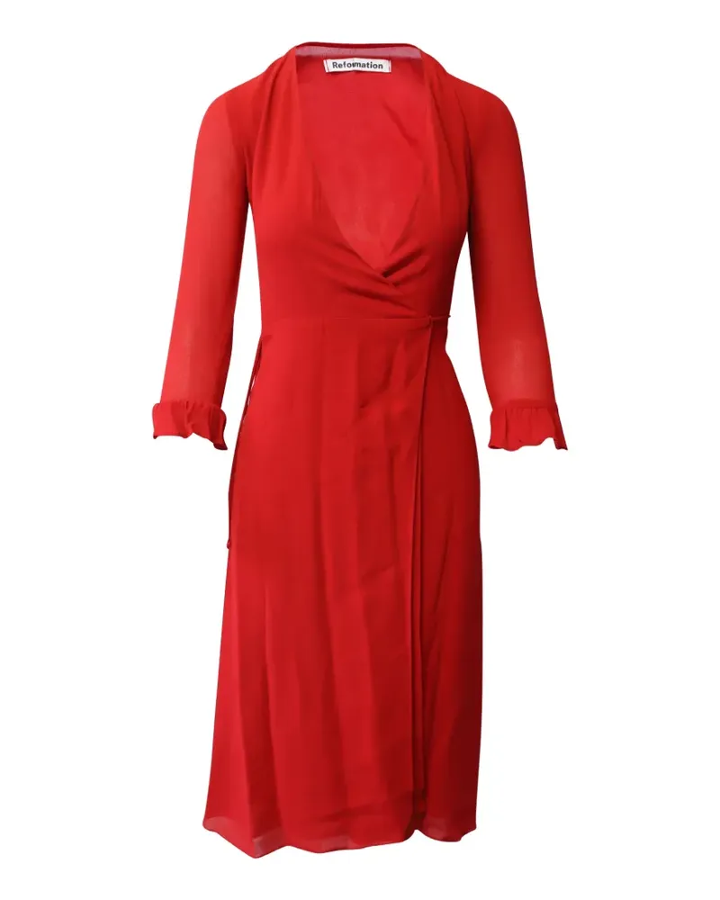 Reformation Gerüschtes Midikleid mit Wickeldetail - Rot Rot
