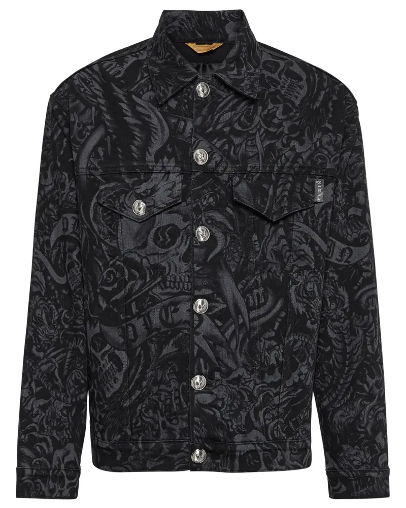 Philipp Plein Jeansjacke mit Tattoo-Print - Schwarz Schwarz