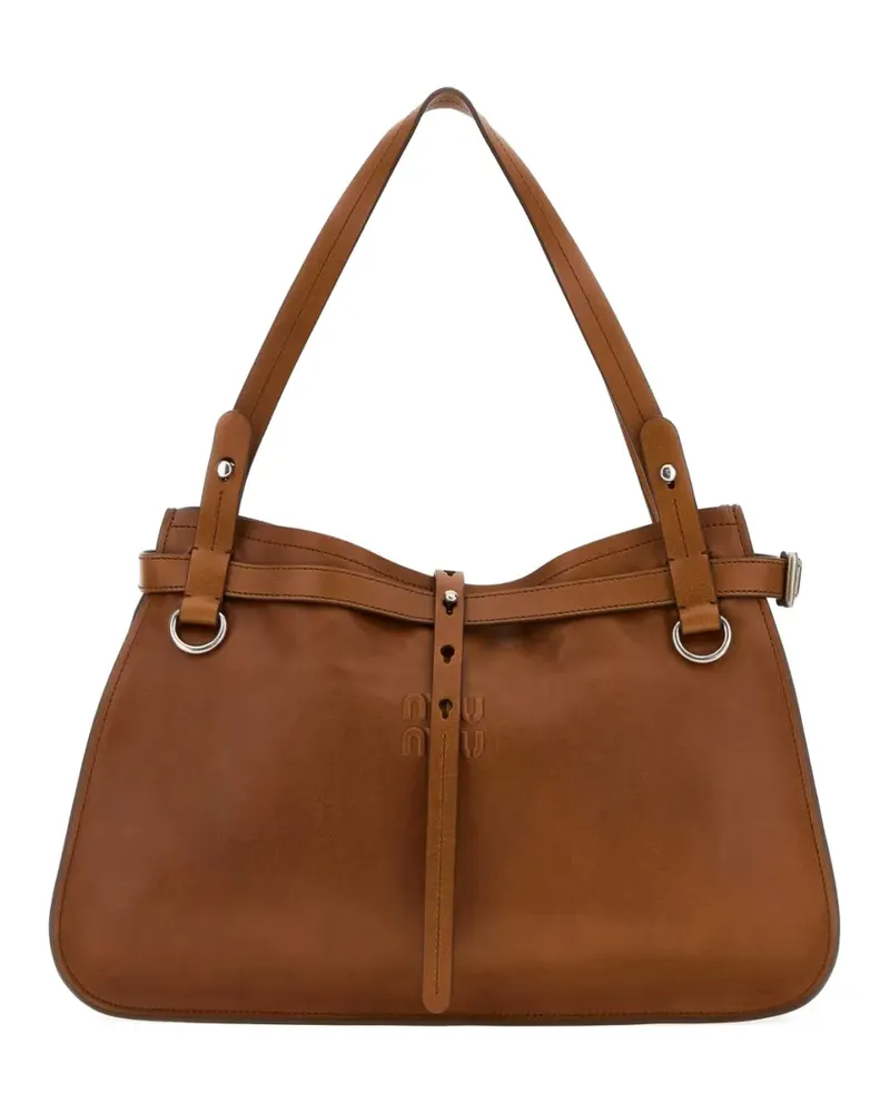 Miu Miu buckle-detail logo-embossed tote bag - Braun Braun