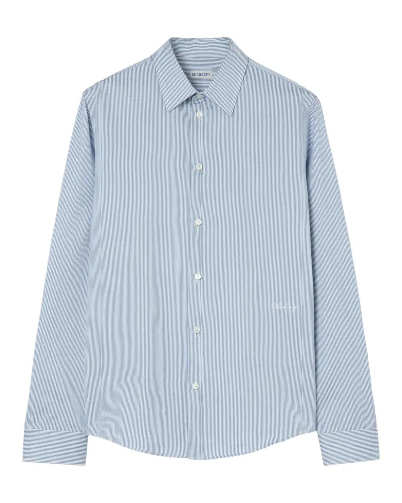 Burberry Gestreiftes Baumwollhemd mit Slim Fit - Blau Blau