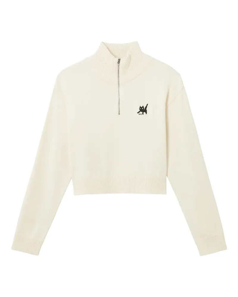 Izzue Bestickter Pullover mit kurzem Reißverschluss - Weiß Weiß