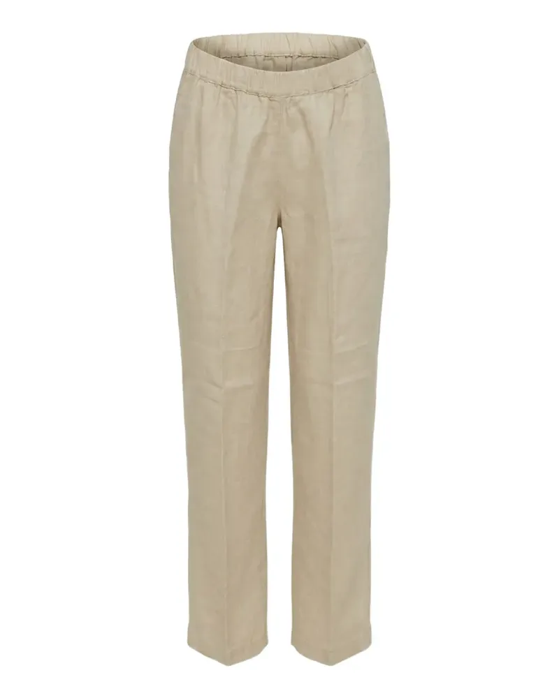 120% Lino elasticated-waistband pressed-crease trousers - Nude Nude