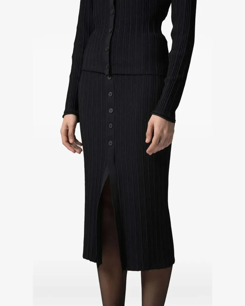 Gaëlle Bonheur ribbed-knit button-up midi pencil skirt - Schwarz Schwarz