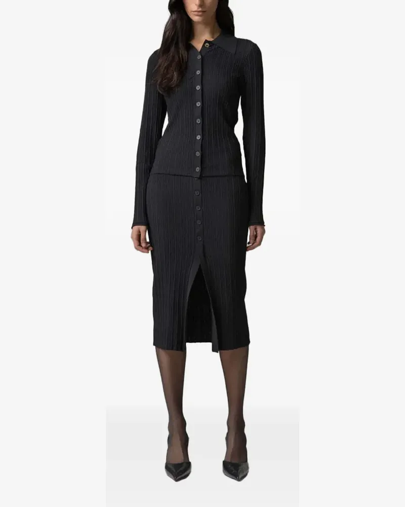 Gaëlle Bonheur ribbed-knit button-up midi pencil skirt - Schwarz Schwarz