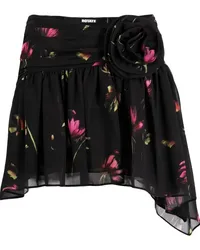 ROTATE Birger Christensen Asymmetrischer Rock mit Blumen-Print Schwarz