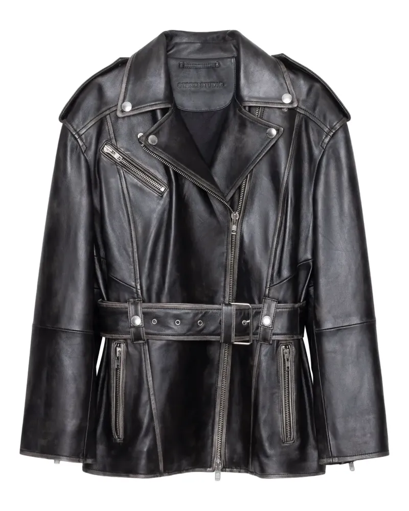 STAND Leona Bikerjacke aus Leder - Schwarz Schwarz