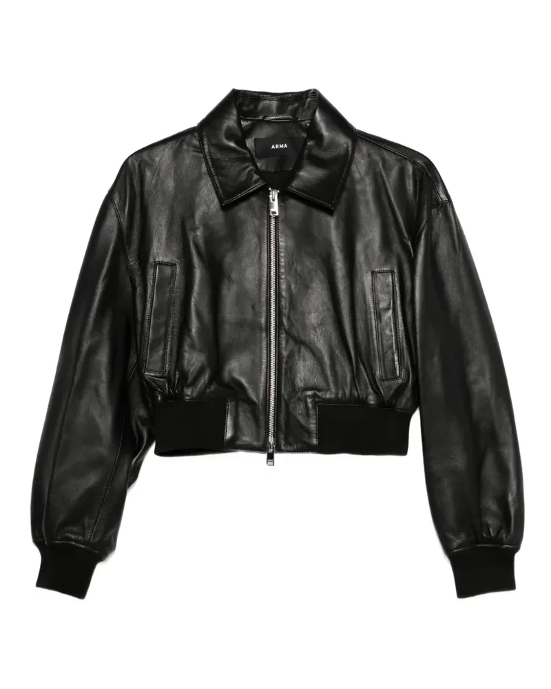 Arma Desy Cropped-Lederjacke mit Reißverschluss - Schwarz Schwarz