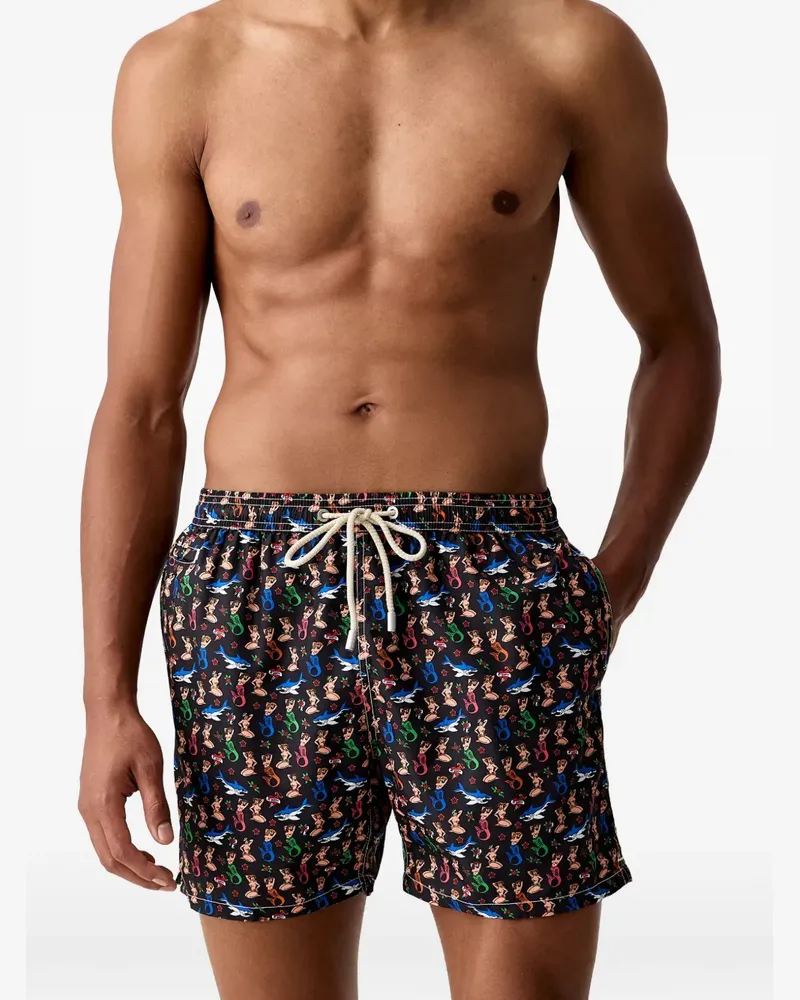 MC2 Saint Barth Lighting Micro Fantasy mermaid-print drawstring swim shorts - Schwarz Schwarz