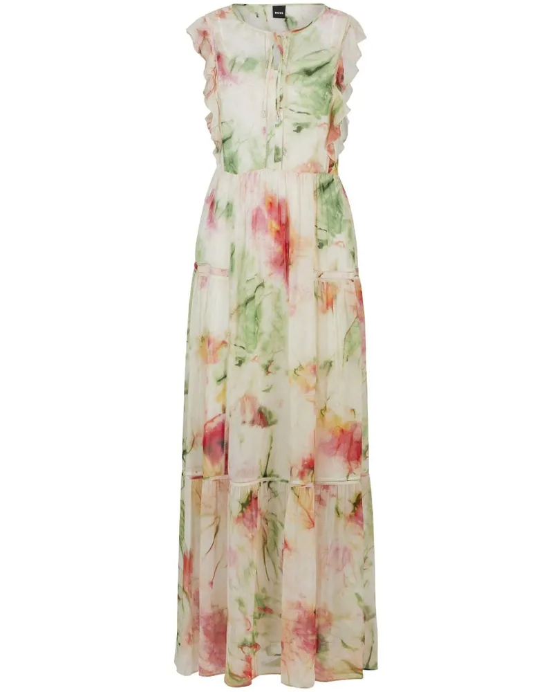 HUGO BOSS Maxikleid mit Blumen-Print Nude