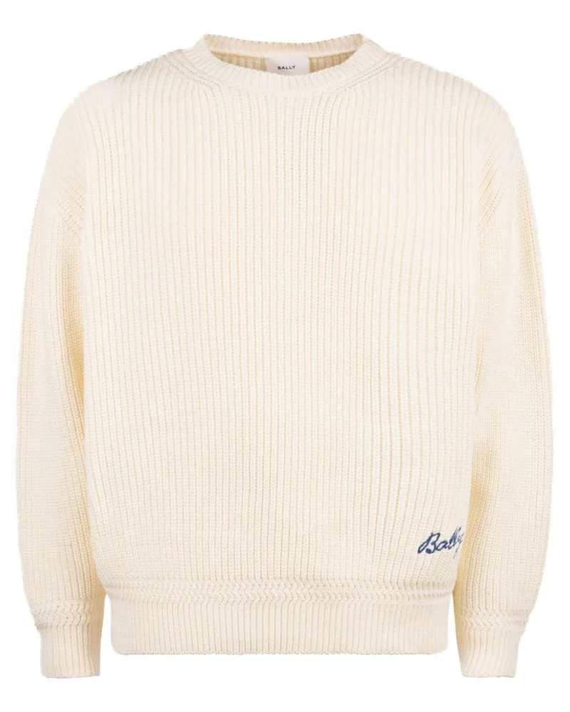 Bally Gerippter Pullover mit Logo-Stickerei Weiß