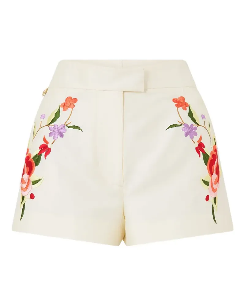 Camilla floral-embroidered shorts - Nude Nude