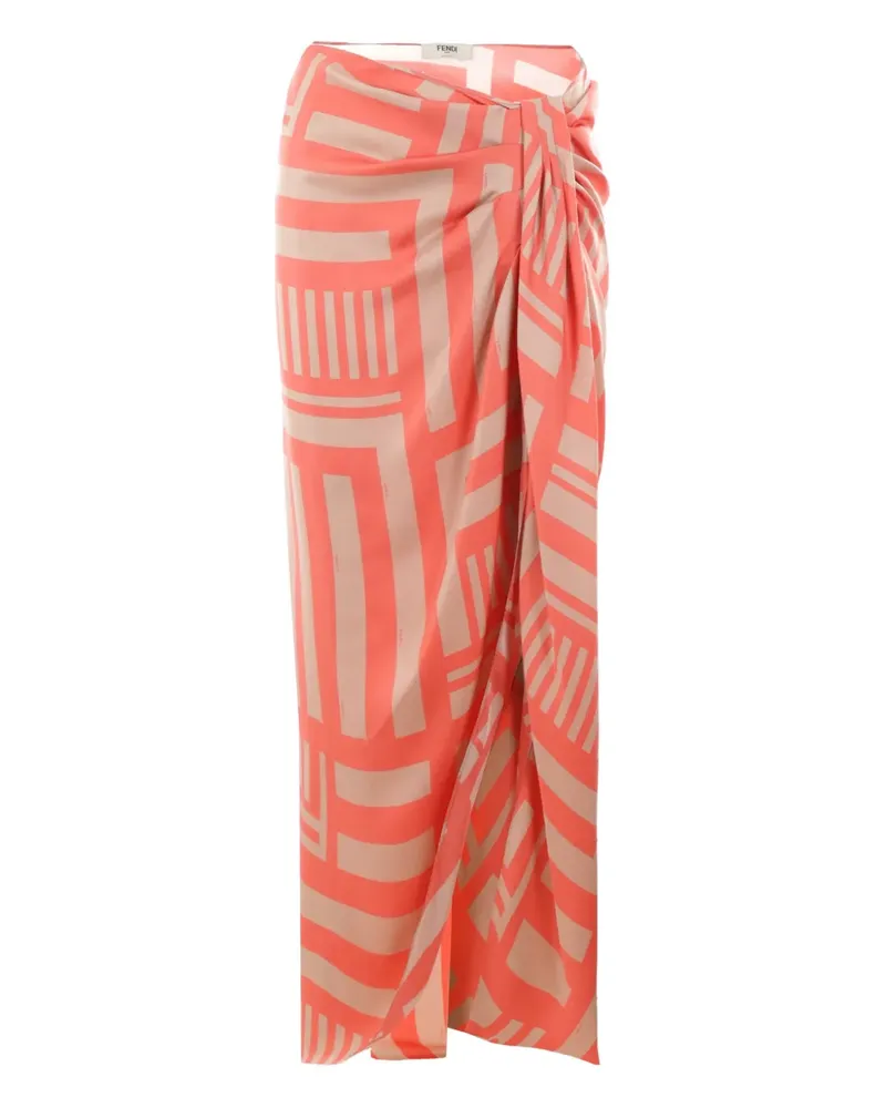 Fendi Labyrinth Seidenrock mit Knoten - Orange Orange