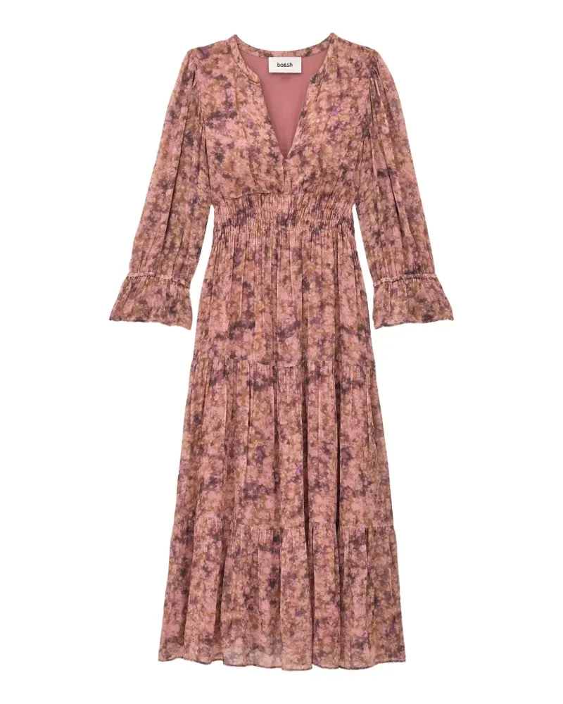 ba&sh Aema floral-print tiered flared midi dress - Rosa Rosa