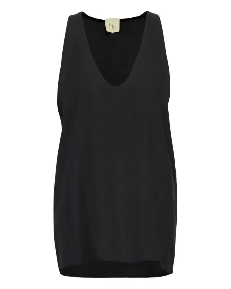 PAULA silk v-neck tank top - Schwarz Schwarz