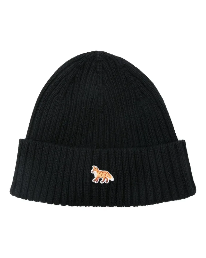 Kitsuné Beanie mit Logo-Patch - Schwarz Schwarz