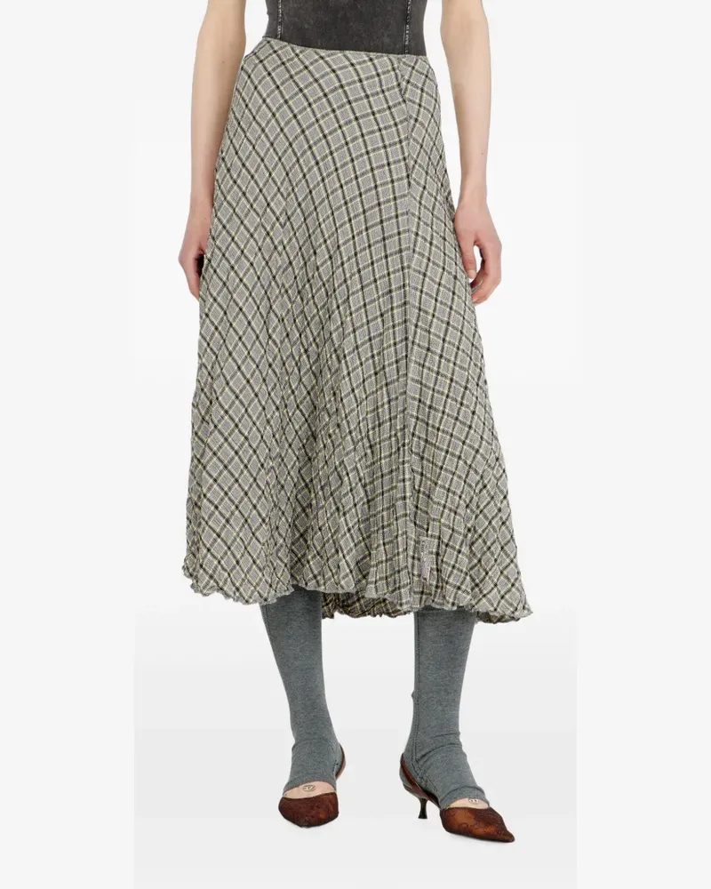 Diesel midi skirt in seersucker-effect check - Grau Grau