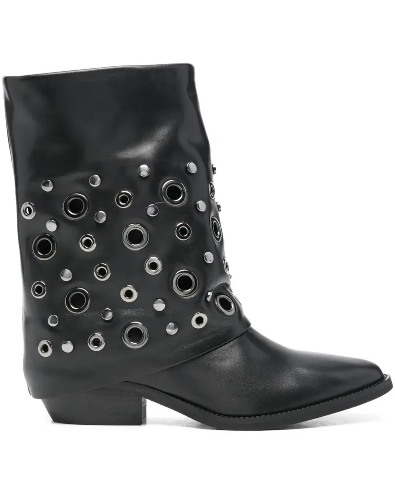 Julie Dee Spitze Stiefel mit Ösen 40mm - Schwarz Schwarz
