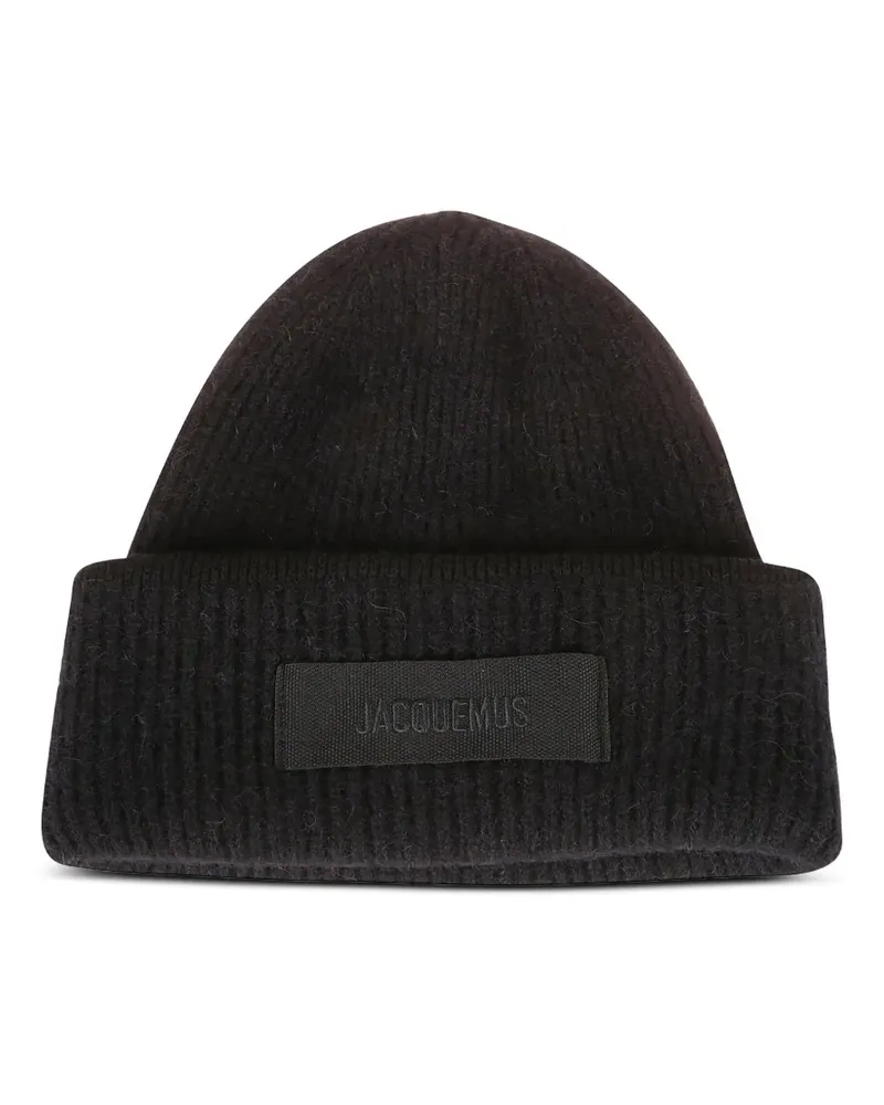 Jacquemus Beanie mit Logo-Patch - Schwarz Schwarz