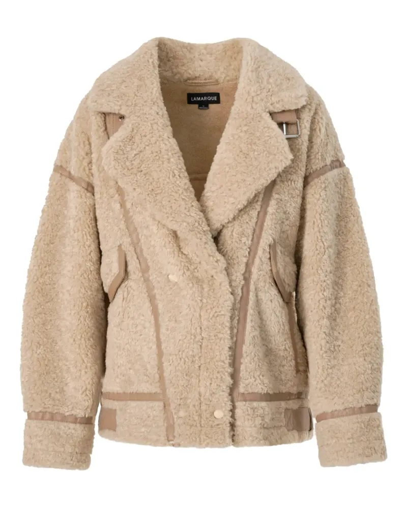 LAMARQUE Badu Teddy-Jacke mit Lederbesatz - Nude Nude