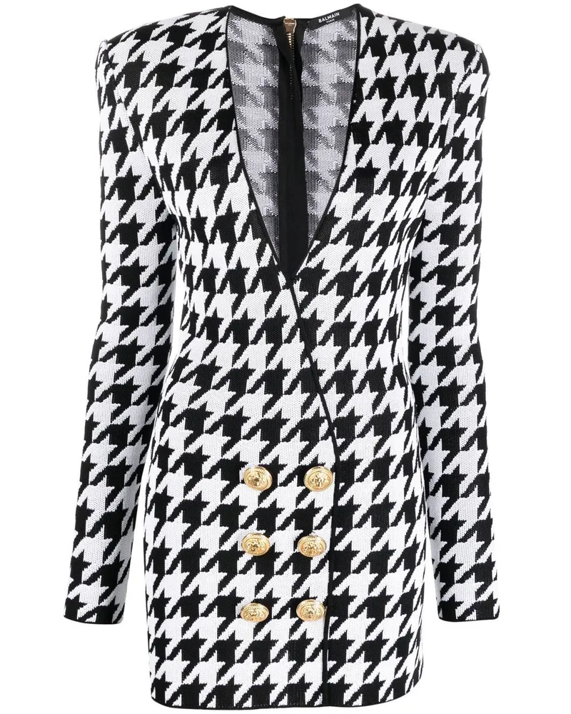 Balmain Kleid mit Hahnentrittmuster - Schwarz Schwarz