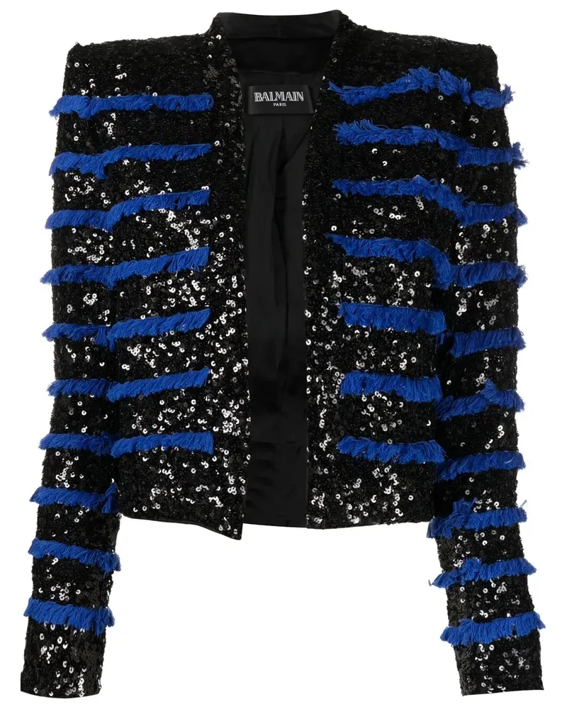 Balmain Paillettenjacke mit Fransen - Schwarz Schwarz