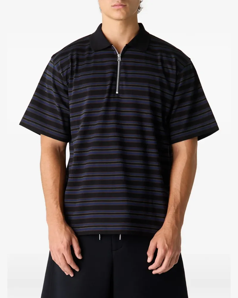 Sacai striped zip-neck polo shirt - Schwarz Schwarz