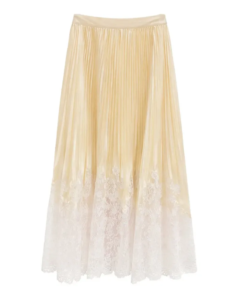 Self-Portrait lace pleated midi skirt - Nude Nude