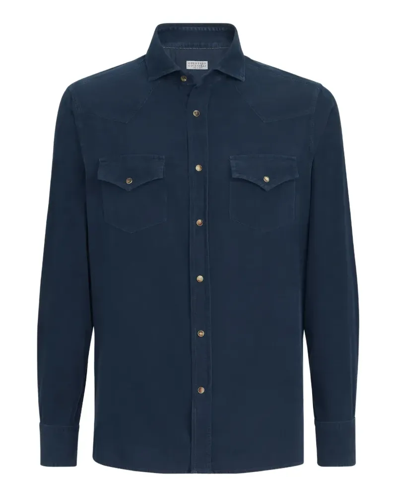 Brunello Cucinelli Stückgefärbtes Westernhemd im Easy-Fit aus Feincord - Blau Blau