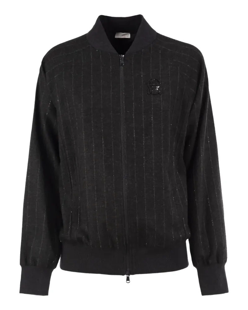 Brunello Cucinelli pinstripe zip-up bomber jacket - Grau Grau
