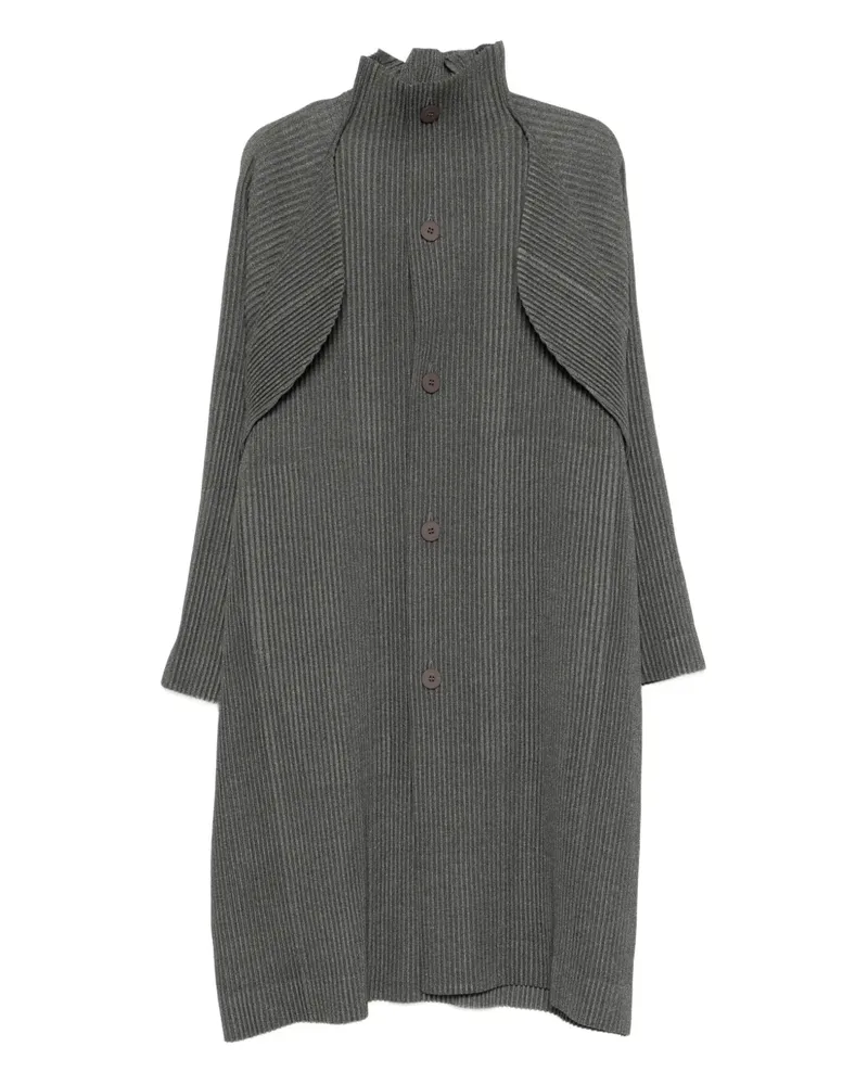 Issey Miyake pleated funnel-neck coat - Grau Grau