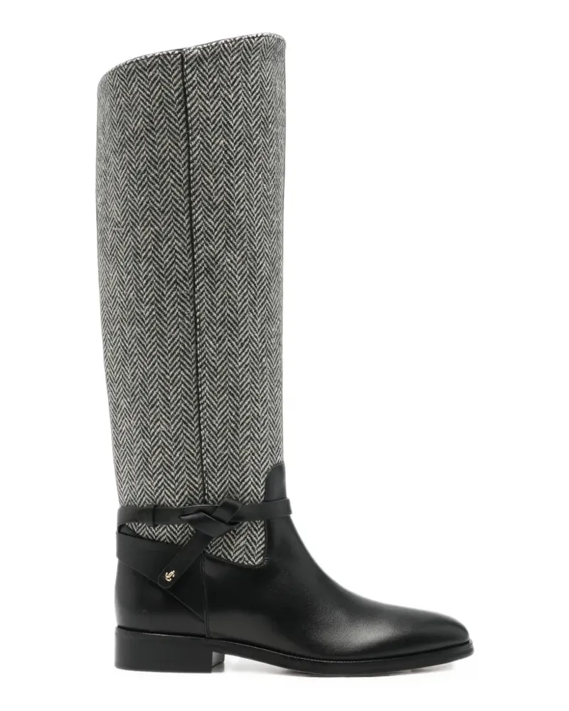 Jimmy Choo Kniehohe Lawton Stiefel mit Fischgrätenmuster - Schwarz Schwarz