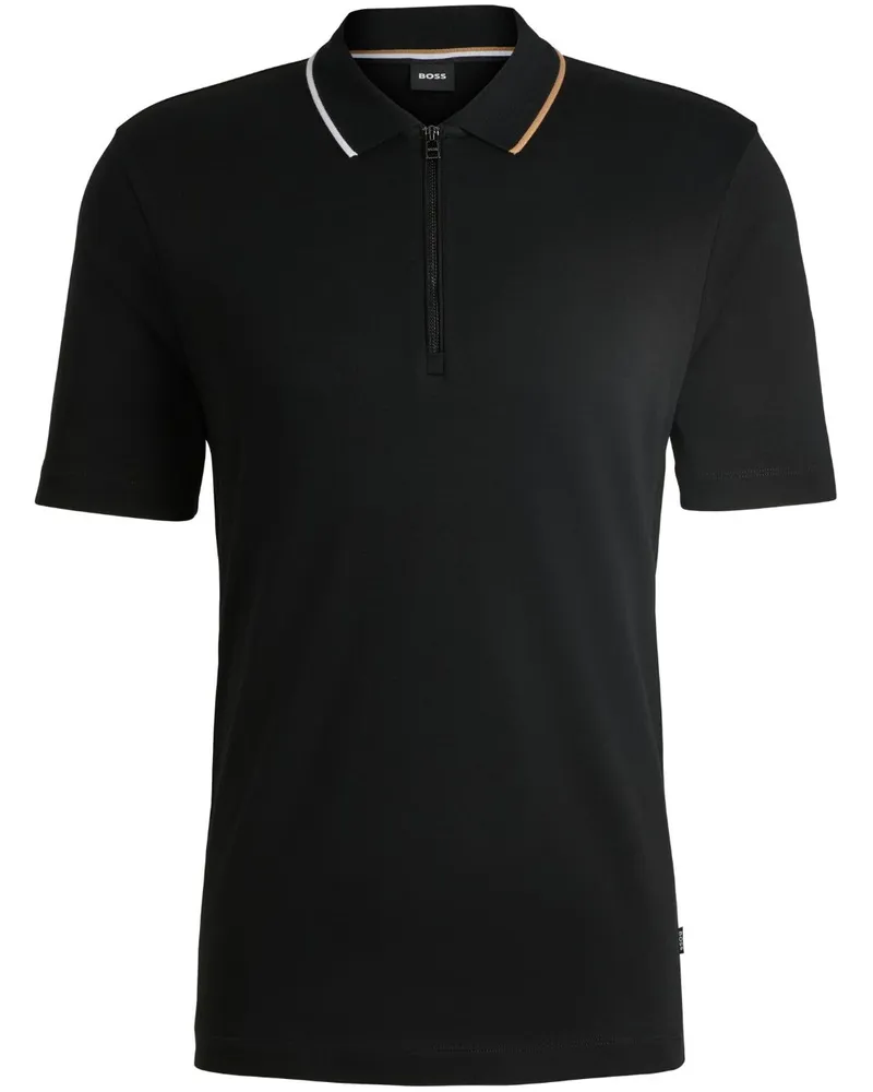 HUGO BOSS Interlock-Poloshirt mit kurzem Reißverschluss - Schwarz Schwarz