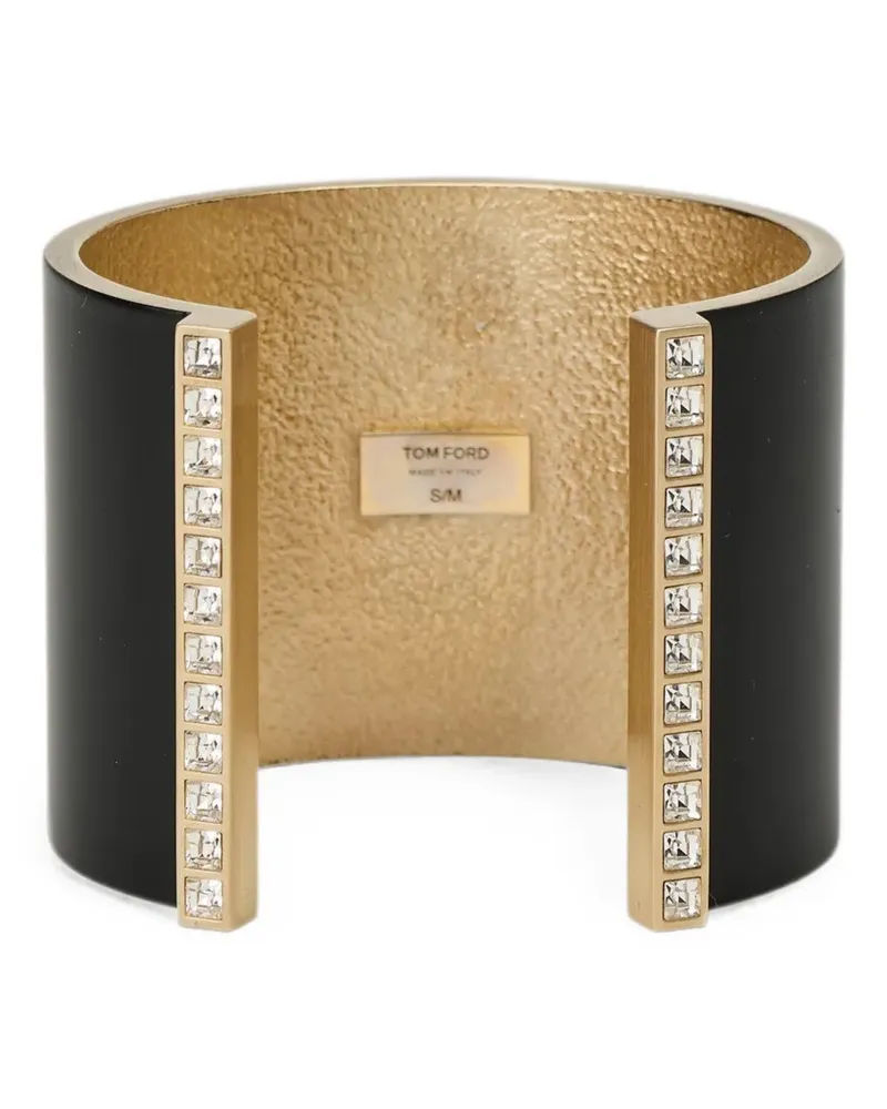 Tom Ford matte lacquered brass and crystal stones Fera cuff - Schwarz Schwarz