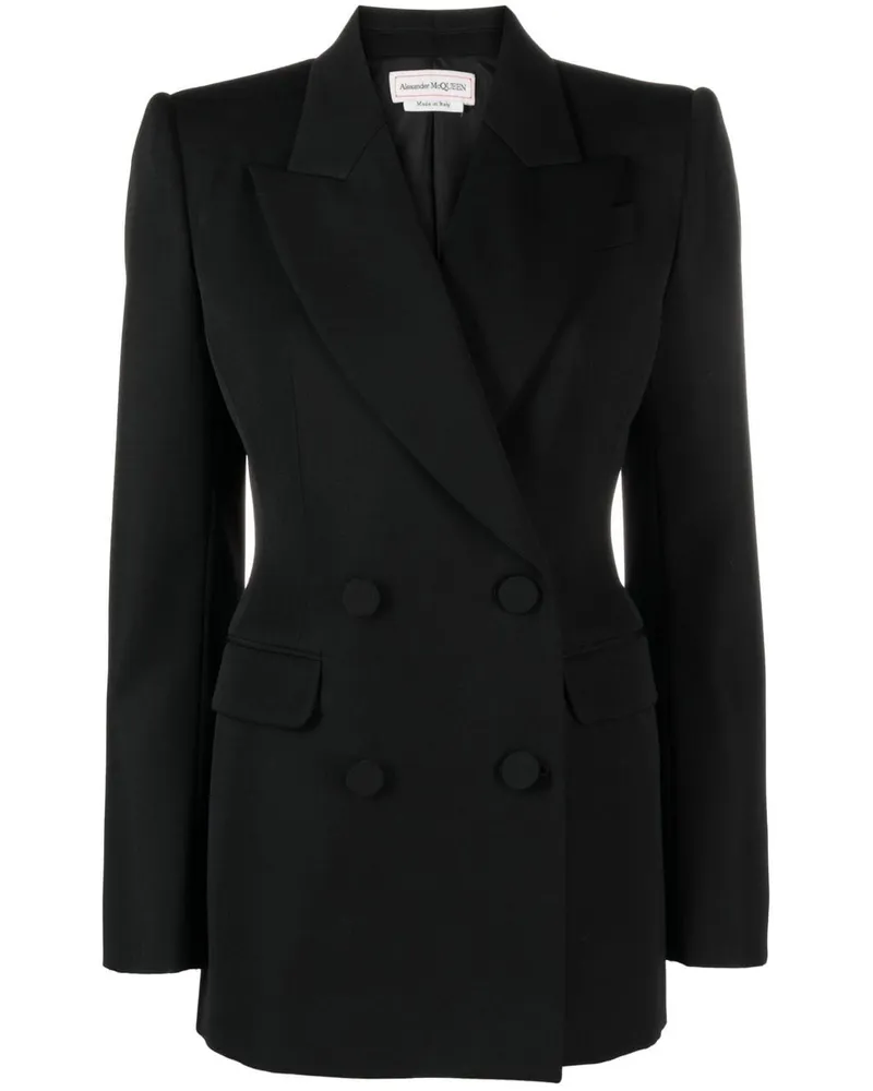 Alexander McQueen Doppelreihiger Wollblazer Schwarz