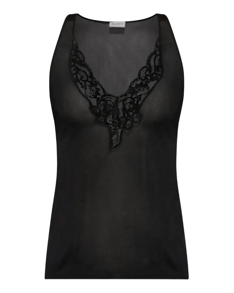 Balmain knit vest top with lace - Schwarz Schwarz