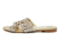 Flache Sandalen mit Kristallen - Gold